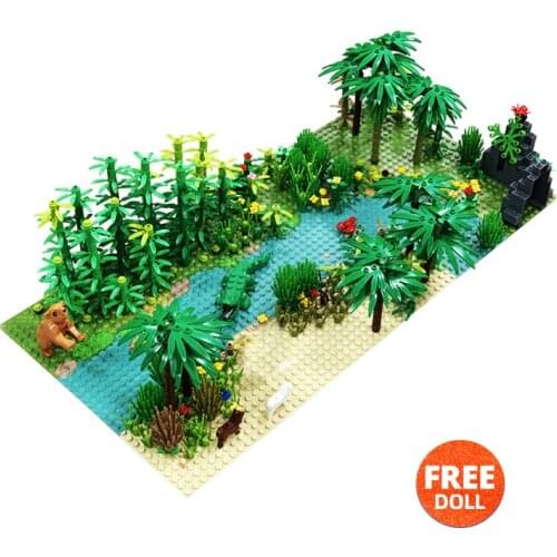 32*32Dots Classic Base Plates Tropical Rainy Climate Green Jungle Building Blocks Rainforest Animal Grass Tree MOC Kids Toy Gift