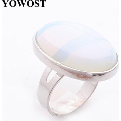 Beautiful Jewelry Party Ring Silver Color Natural Cabochon stone Bead Opal Adjustable Finger Rings for Women Gift QX3074