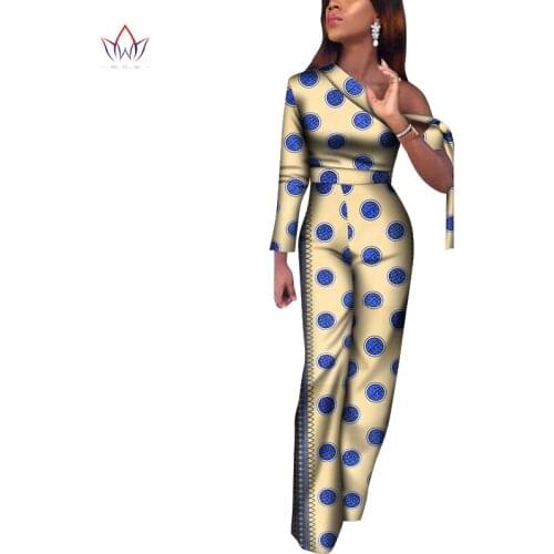 Africa Women Jumpsuit One Sleeve Cotton Wax Print Romper Bazin Riche Sexy Women set Dashiki Elegant Africa Clothing WY7442