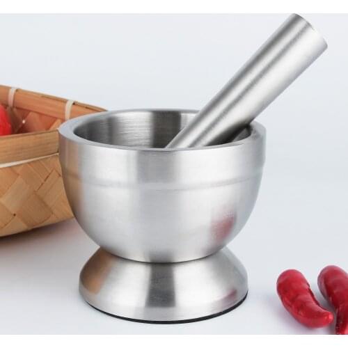 Kitchen Spice Grinding Mortar and Pestle 304 Stainless Steel Herb Grinder Pill Crusher Garlic Pepper Spices Mill