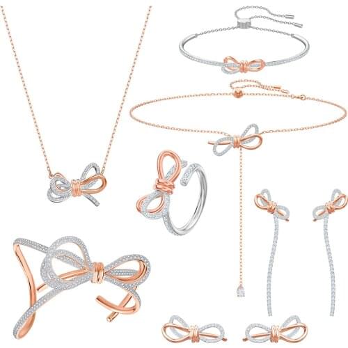 MANDY 2019 Original Hot Boutique Bow Two-color Stereo Wide Y-shaped Long Necklace Set Gift Box To Send Ladies Gift