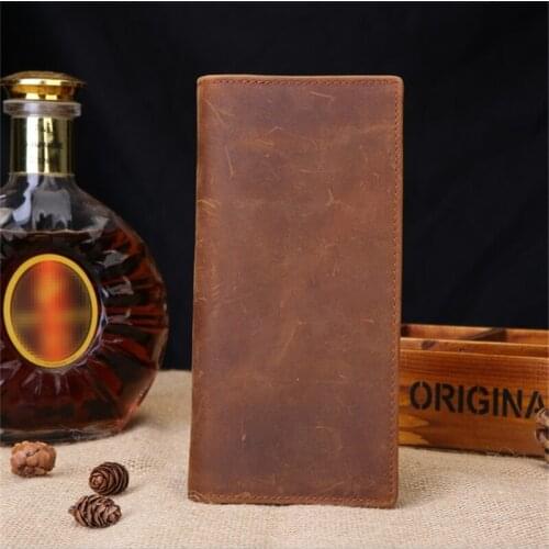 Crazy horse leather men wallets Vintage genuine leather wallet for man Long Money Purses clutch Luxury Cards holders Male purse