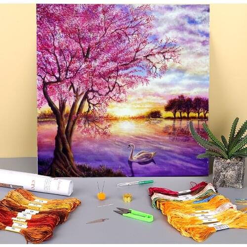 Natural Scenery Twisted Blossom Printed 11CT Cross Stitch Kit DIY Embroidery DMC Threads Sewing Craft Painting Counted