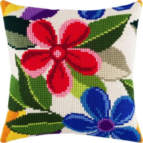 Cross Stitch Cushion Cover Flower Fantasy Needlepoint Kits Pre-Printed Canvas Chunky Yarn Cross-stitch Pillow Case Arts & Crafts