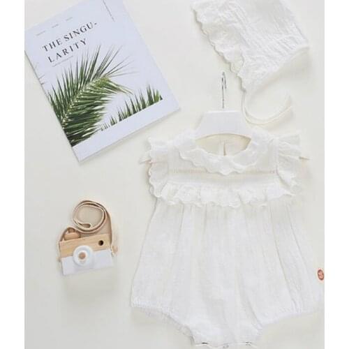 2020 NEW Baby Girls Clothes Summer Sunsuit Lace Solid Cotton Princess Rompers+Hat Brief Set Infant Outfit Girls Jumpsuit Clothes