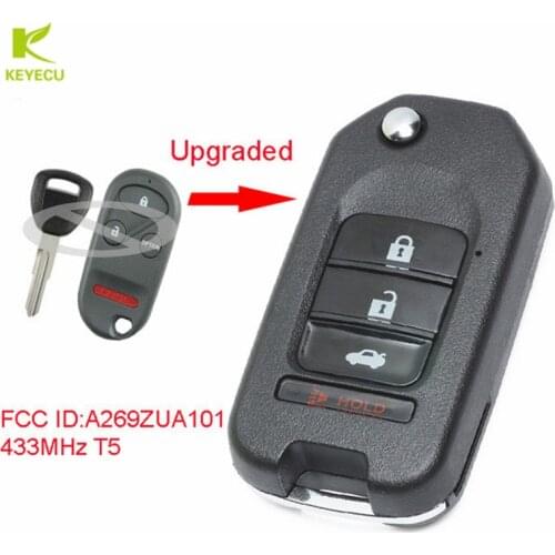 KEYECU Upgraded Flip Remote Car Key Fob 433MHz T5 for Honda 1998-2002 Accord / 1997-2001 Prelude FCC ID: A269ZUA101