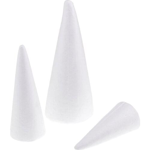 3x 15/20/25cm Cone Shape Styrofoam Foam For Handmade Modelling Kid Craft DIY