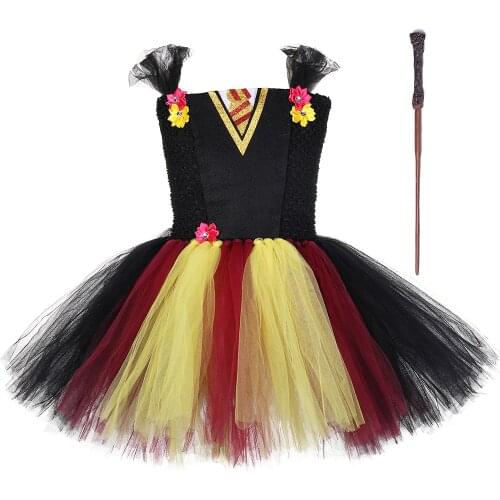 Harris Wizard Girls Tutu Dress with Magic Wand Kids Birthday Party Fancy Dress Kids Carnival Christmas Halloween Cosplay Costume