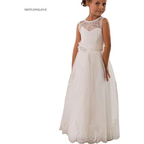 Jewel Sleeveless Lace A Line Little Kids Lovely Flower Girls Dresses For Weddings Long Baby Summer Clothing Vestido De Comunion