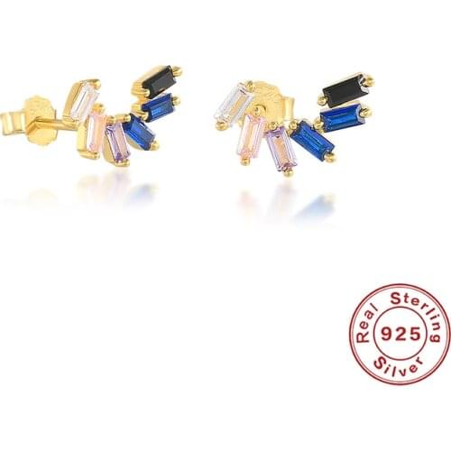 Aide Minimalist Stud Earrings For Women Party Geometric Square Colorful CZ Zircon Gold Color 925 Sterling Silver Charm Jewelry