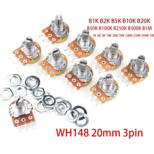 5pcs WH148 3Pin 20mm Potentiometer B1K B2K B5K B10K B20K B50K B100K B250K B500K B1M 1K 2K 5K 10K 20K 50K 100K 250K 500K 1M