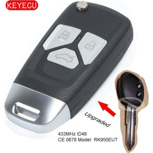Keyecu Upgraded Flip Replacement Remote Key Fob 433MHz ID48 Chip 3B for Chevrolet Aveo 2009-2016 PN: CE 0678, MODEL: RK950EUT