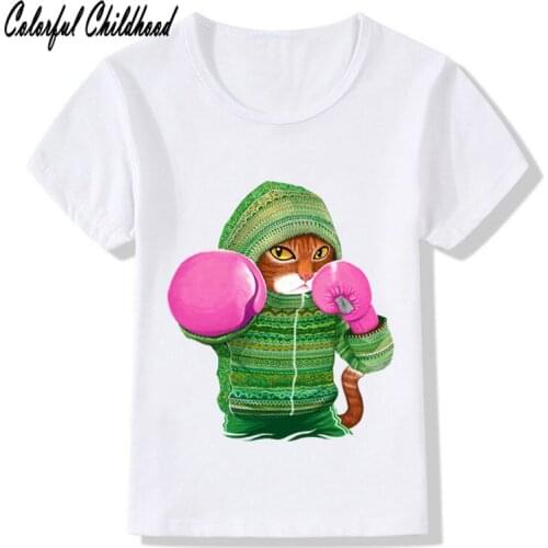 Unisex shirt boys girl cotton Short Sleeve Shirts For Girls White blouses baby tops boys cat shirts childrens tops clothing