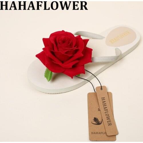HAHA FLOWER Sexy Rose flowers slippers summer thick bottom fashion tide beach sandals flat handmade women flip flops A6