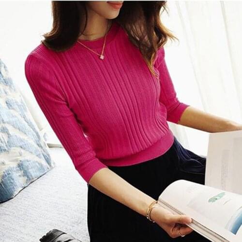2021 Special Offer Ohclothing The New 2021 Half Sleeve Cotton Crewneck Sweater Female Head Shirt Five Solid Tight Thin Repair
