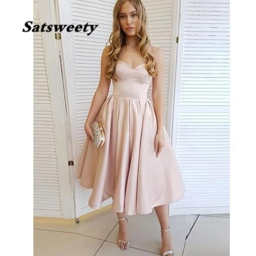Light Pink A-Line Cocktail Dresses 2022 Formal Party Sweetheart Neck Short Prom Gowns Satin Graduation Women Homecoming Gowns