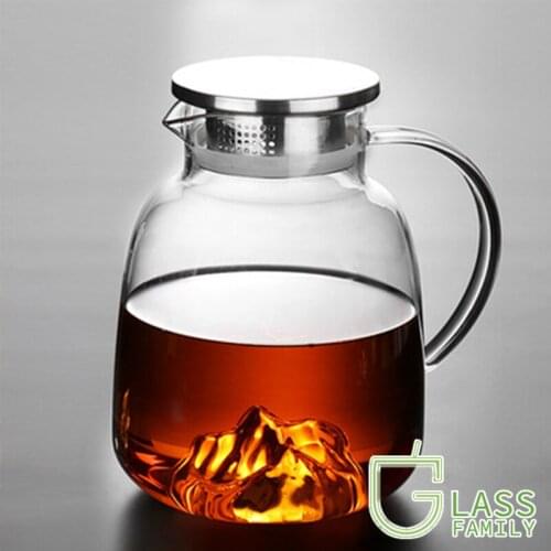 GF 1.7L Heat-Resistant Iceberg Glass Teapot Tea Kettle Glass Carafe Fruit Juice Jug Container Teapot Holder Water Pitcher