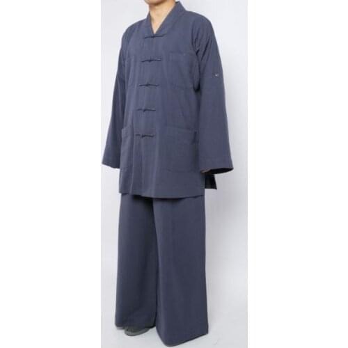Unisex Summer&spring Pure Cotton Buddhist zen clothing buddha lay suits Shaolin Monk kung fu uniforms blue
