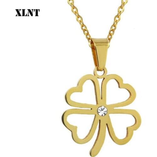 XLNT Stainless Steel Necklace For Women Man Lovers Clover Gold And Silver Color Pendant Necklace Engagement Jewelry