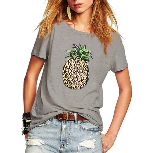 Women T shirt Summer Pineapple Print Short Sleeve Novelty Brief Lady Tee Gray Tshirt Femme Tee tops Camisetas Mujer