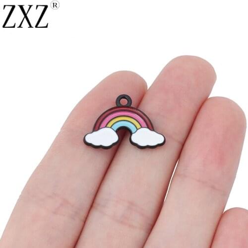 ZXZ 10pcs Enamel Black Rainbow Clouds Charms Pendants Beads For Handmade Necklace Bracelet Jewelry Making Findings 23x16mm