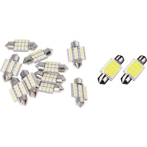 12 Pcs DC12V White 12 LED Car Bulb: 10 Pcs Torpedo Lights 31MM & 2 Pcs C5W 36MM COB Dome Festoon Bulbs