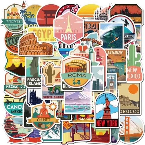 50PCS Beautiful Tourist City Landscape Stationery Waterproof Pvc Sticker Skateboard Suitcase Guitar Luggage For Kid Toy Sticker