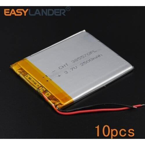 10pcs 3.7V 2500mAh Polymer Li-ion Battery For Mp3 Mp4 PAD DVD DIY E-book bluetooth Vedio GPS Tablet PC Power bank mobile 385570