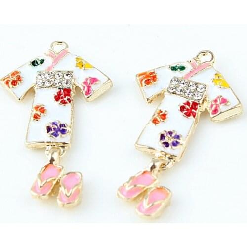 10pcs Metal Zinc Alloy Enamel Charm Crystal Japanese Kimono Pendant For DIY Jewelry Earring Necklace Handmade Making