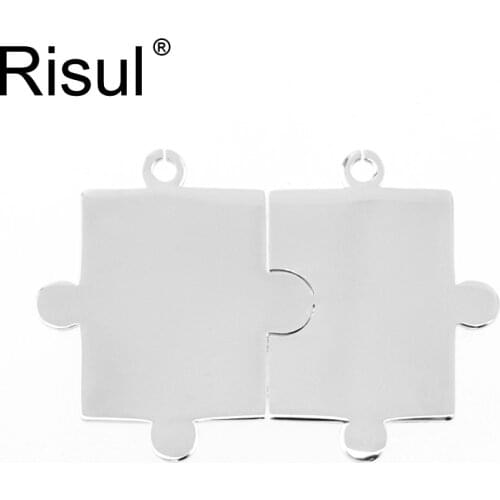 10pcs DIY jewelry mirror polishing Piece jigsaw puzzle Pendant stainless steel Metal Necklace for men women wholesale price