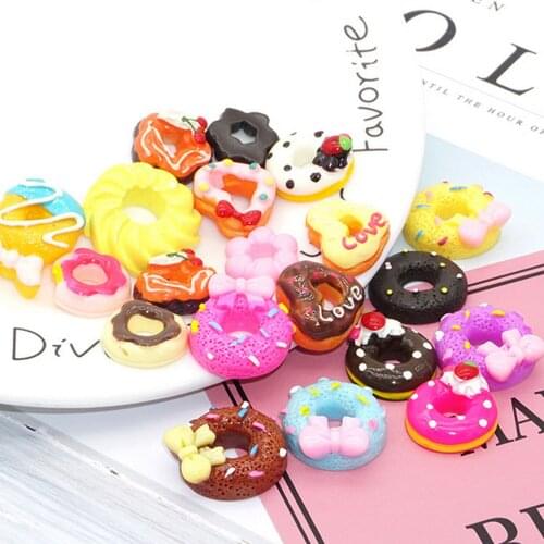 10PCS Resin Mini Doll Doughnut Donut Cake Food Miniature Dollhouse Kitchen Furniture Accessories Pretend Play for Barbie Toy