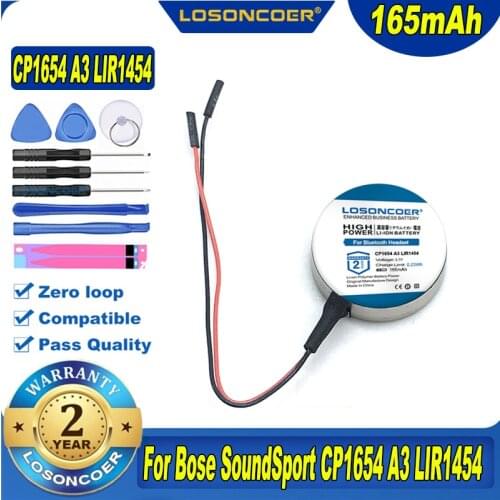 100% Original LOSONCOER 165mAh CP1654 A3 For Bose Soundsport Plulse Wireless Bluetooth Headset LIR1654 Li-ion Battery