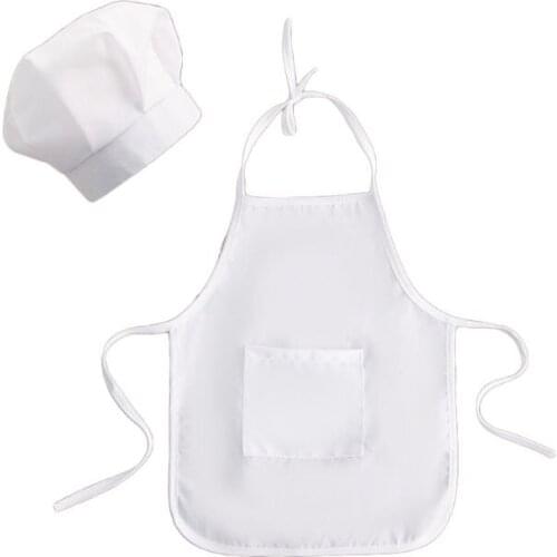 2Pcs Cute Baby Chef Apron and Hat Infant Kid White Cook Costume Photography Prop 23GD