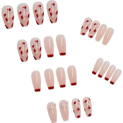 24pcs Ballet Butterfly Wear Long Paragraph Fashion Manicure Patch False Nails Save Time Wearable Nail Patch SANA889