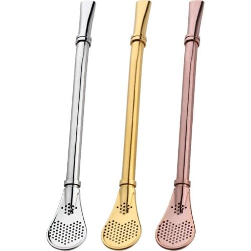 3pc Stainless Steel Drinking Straw Spoon Fruit Tea Filter Straws Tableware Milk Stirring Spoon Tea Tools Bar Accessories