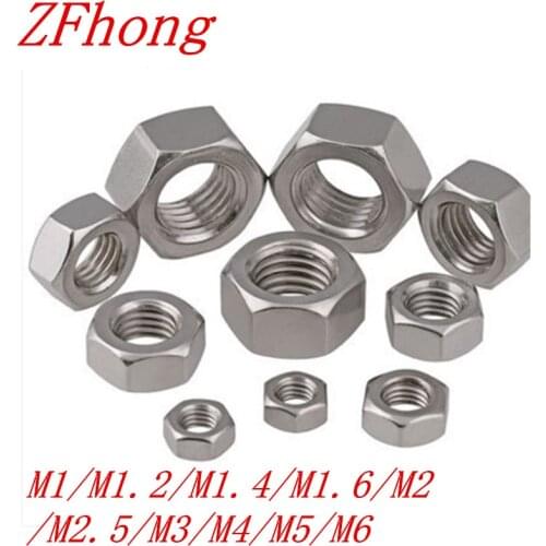 50pcs/lot M1/M1.2/M1.4/M1.6/M2/M2.5/M3/M4/M5/M6 DIN934 Stainless steel Hex Nut