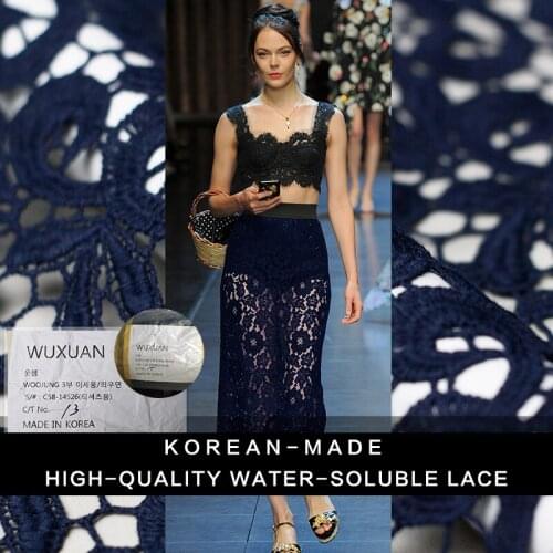 60cm width 150g/m dark blue color 100%cotton materials water-dissolvent lace spring autumn dress DIY clothes Freeshipping