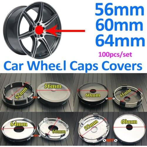 100pcs/set Car Emblem Auto Wheel Center Hub Caps Covers 56mm 60mm ABS PVC for All Car Series Car Accessories 56X52mm 60X55mm