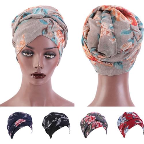 Bohe Folwer Women Muslim Cotton Turban Women Head Scarf Elastic Head Wrap Headwear Bandanas Lady Hair Hats Beanie Muslim Turban