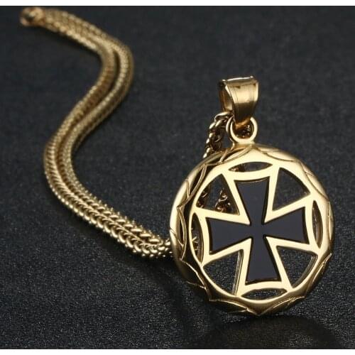 Vintage Stainless Steel Maltese Cross Link Chain Statement Necklaces Mens Templar Knights Pendants Necklaces Jewelry koyle NC057