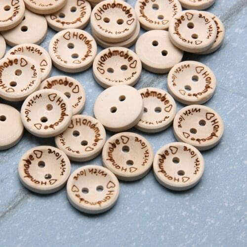 100Pcs/Bag Wooden Buttons Handmade Letter Love Scrapbooking For Wedding Decoration 15mm/20mm/25mm 2 Holes Buttons