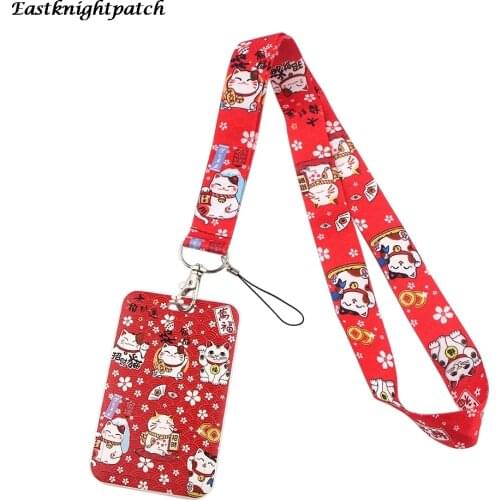 E2859 Cartoon Cat Animals Card Holder Keychain Lanyards for keys Badge ID Mobile Phone Rope Gifts