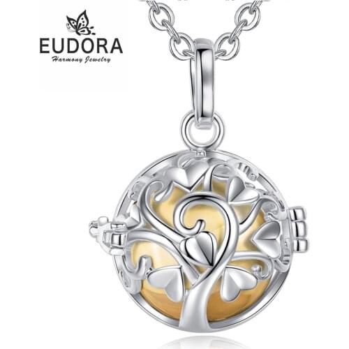 EUDORA NEW Urn Cremation Pendant 16mm Tree opened Cage locket Ash Holder Keepsake capsule Necklace Hollow Ball DIY fine Jewelry