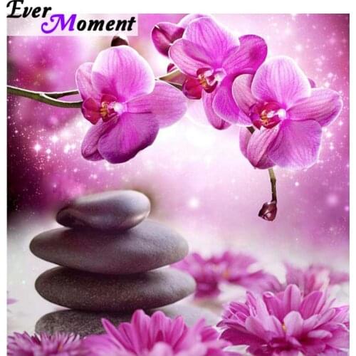 Ever Moment Diamond Painting 50x50 5D Pink Orchid Stones Lotus Dimond Painting Embroidery Rhinestones Crystal Flower ASF895