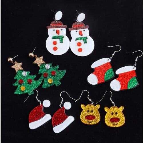 FishSheep New Acrylic Christmas Earrings For Women Resin Snowman Christmas stocking Hat Reindeer Earrings 2021 New Year Gifts