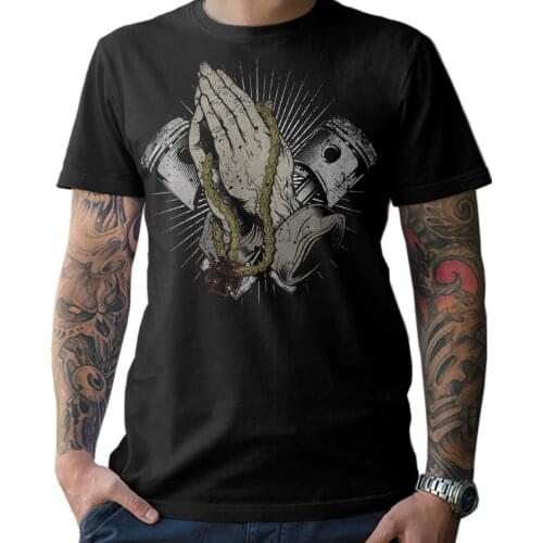 Tee Biker Iron Cross Praying Oldschool Hot Rod Summer Men Fashion Summer Short Sleeve Cotton Custom T Shirt Printing