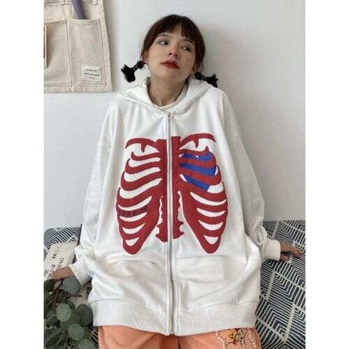 Gothic Skeleton Hoodies Fashion Vintage Zip Up Hoodie 2021 Autumn New Trend Loose Fashion Jacket Streetweat Man Womens Jackets