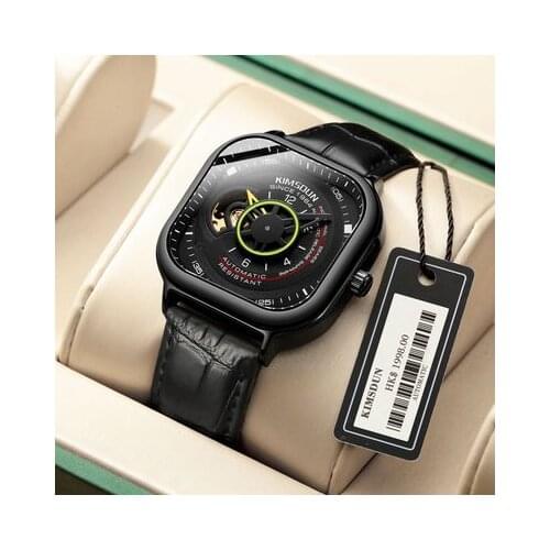 KIMSDUN 2021 Brand Men Automatic Mechanical Watch Buckle Stainless Steel Trend Square Watch Leather And Mesh Strap Mens Watch