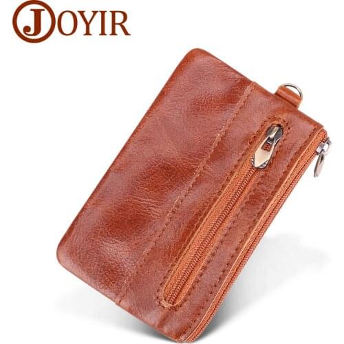 JOYIR Genuine Leather Unisex Purse 2019 New Design Coin Purse Vintage Zipper Short Key Wallet Men Women Small Card Holder Wallet