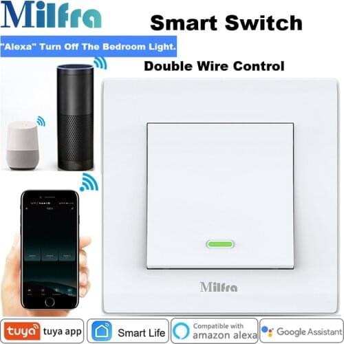 Milfra Double Control Light Switch Neutral Wire Required 86mm Multiple Control Switch for Google Assistant Alexa Tuya Smart Life